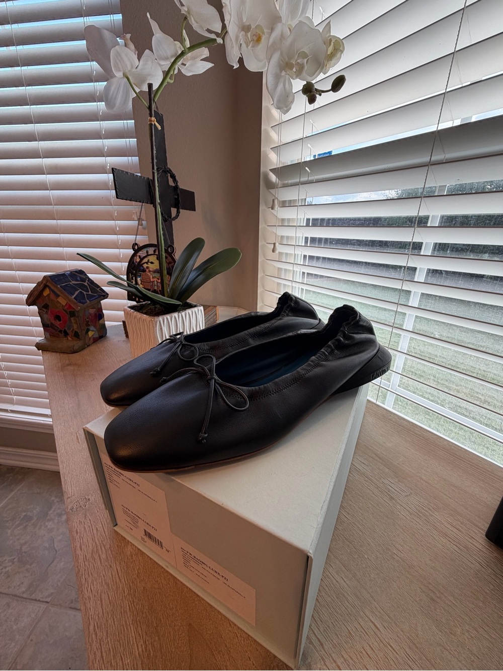 LANVIN Paris Black Leather Bumper Ballerina Flats Square Toe Size 38 - Picture 13 of 16